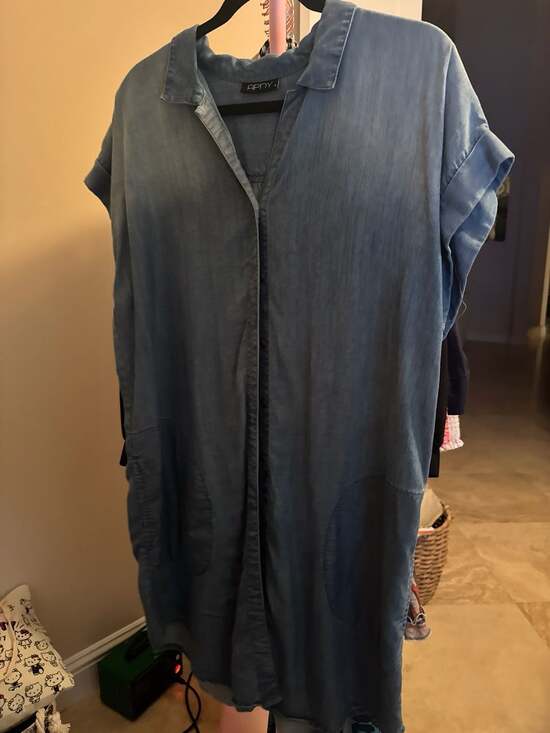 APNY Dresses & Skirts - APNY Women's Indigo Tencel Lyocell Short Sleeve Midi Shirt Dress with Pockets